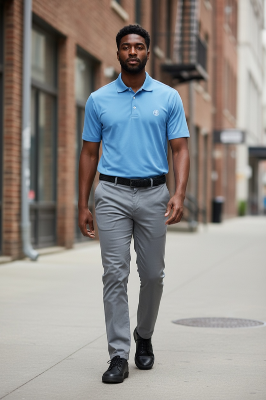 Men's coin logo polo tee sky blue