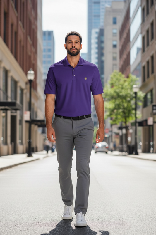 Men's coin logo polo tee purple