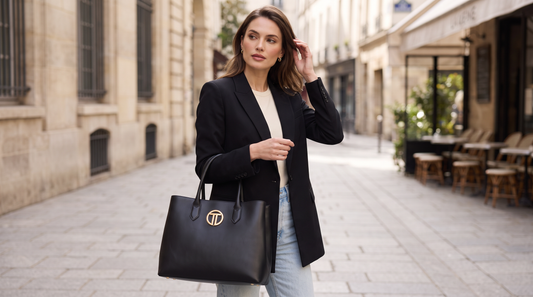 Women’s Black Gold Logo Leather Tote Bag