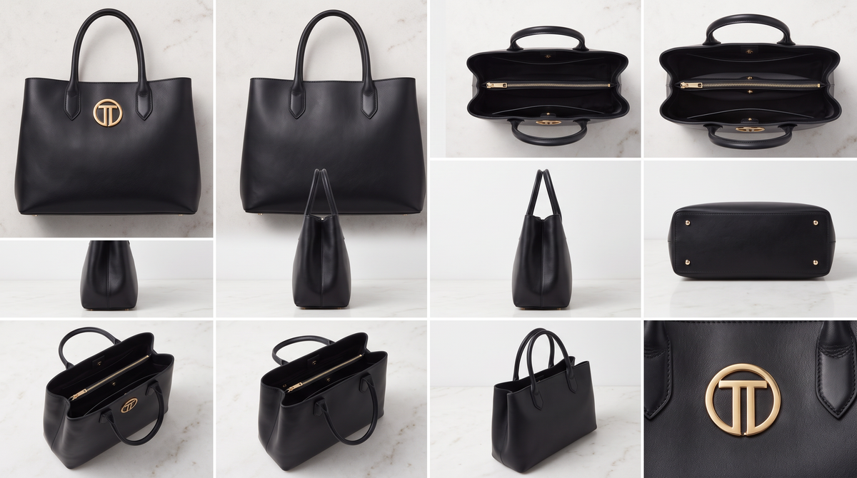 Women’s Black Gold Logo Leather Tote Bag