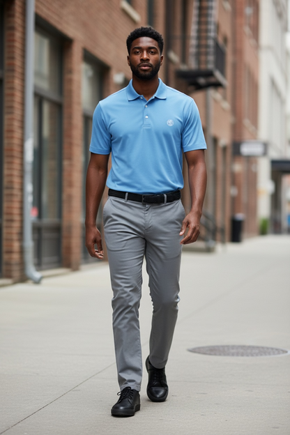 Men's coin logo polo tee sky blue