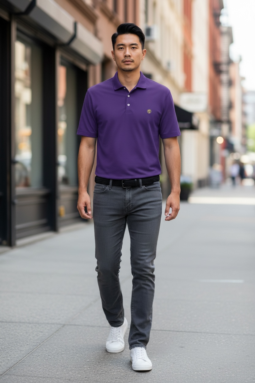 Men's coin logo polo tee purple