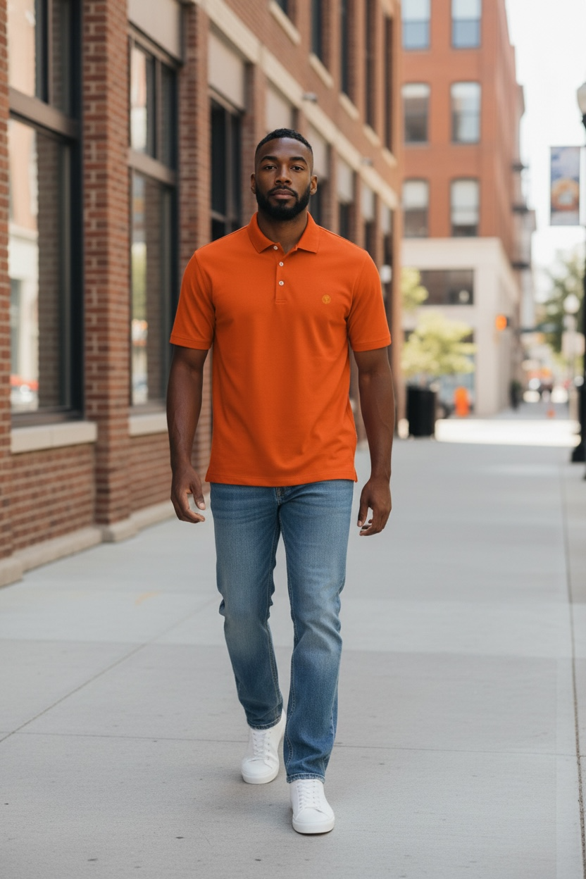 Men's coin logo polo tee orange