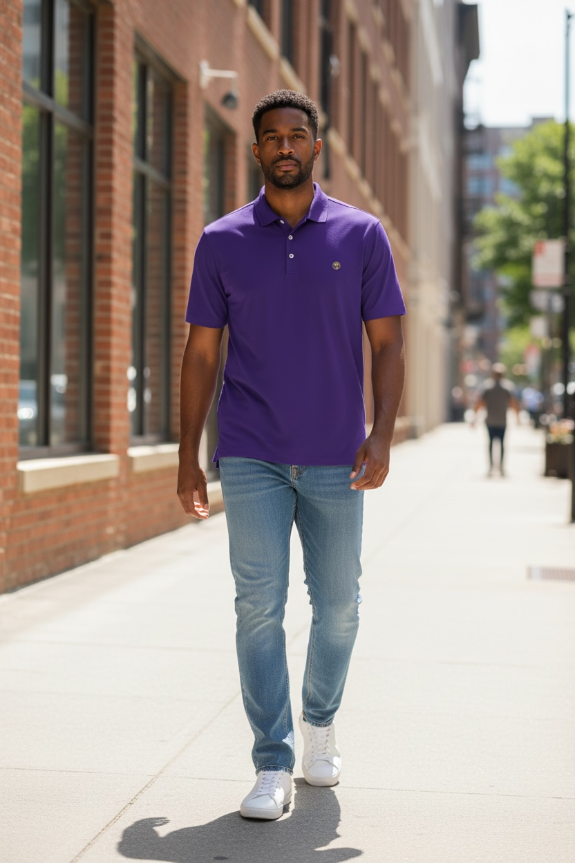 Men's coin logo polo tee purple