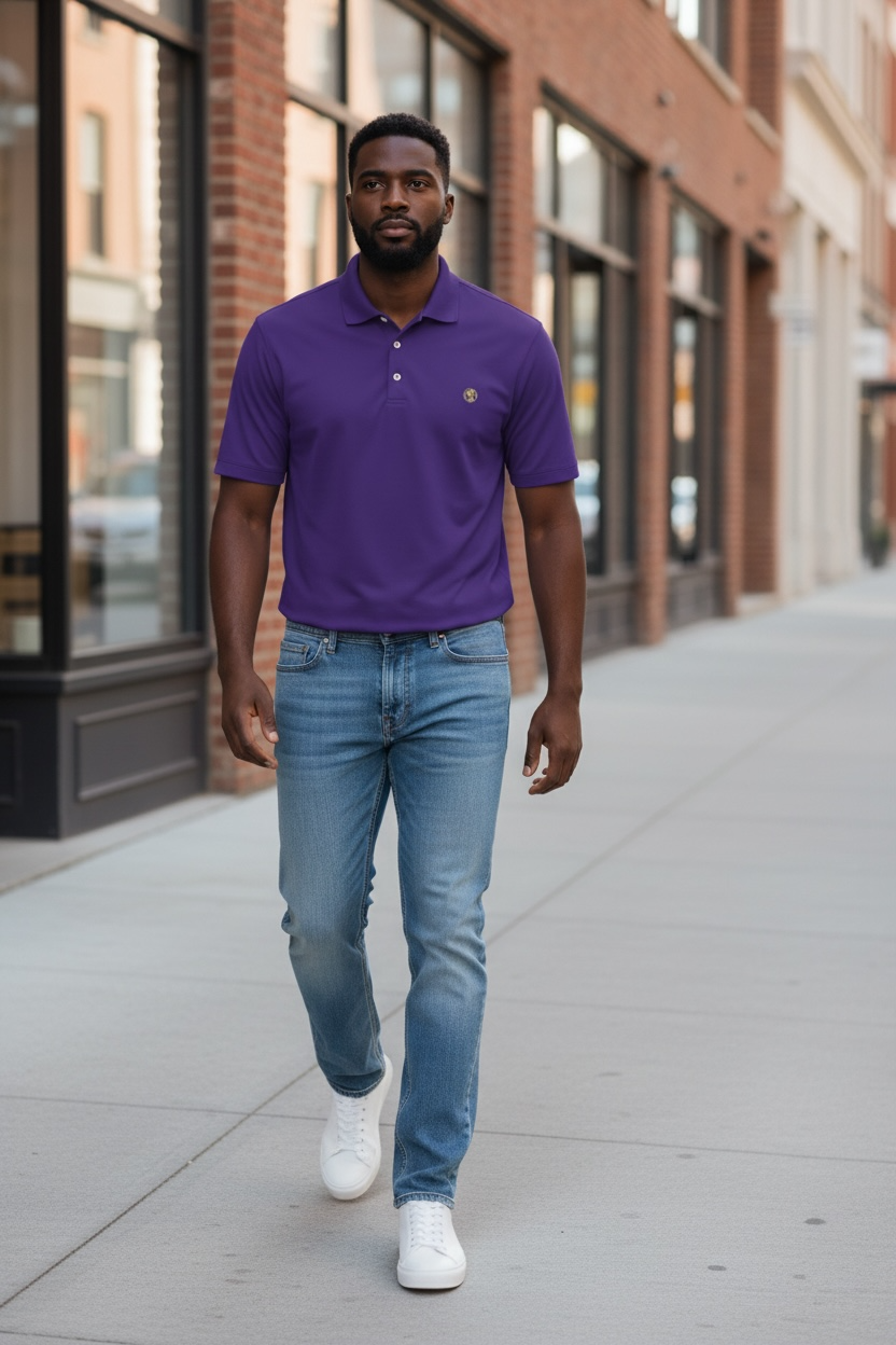 Men's coin logo polo tee purple