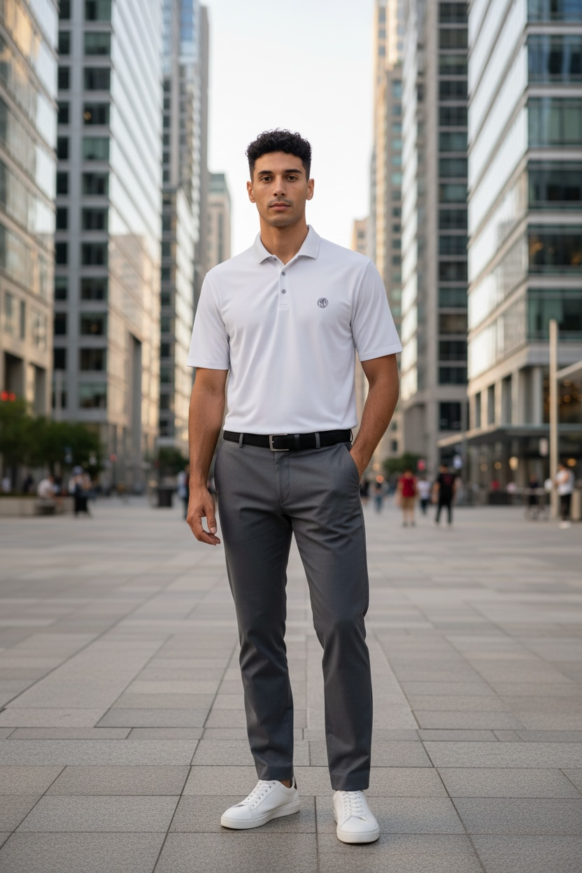 Men's coin logo polo tee white