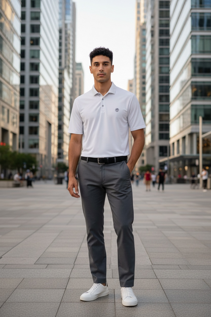 Men's coin logo polo tee white