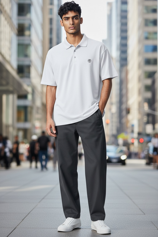 Men's coin logo polo tee white