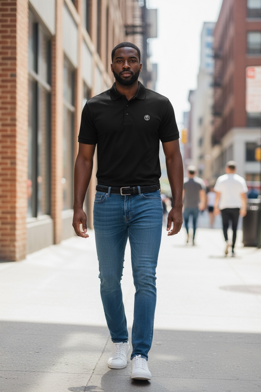 Men's coin logo polo tee black