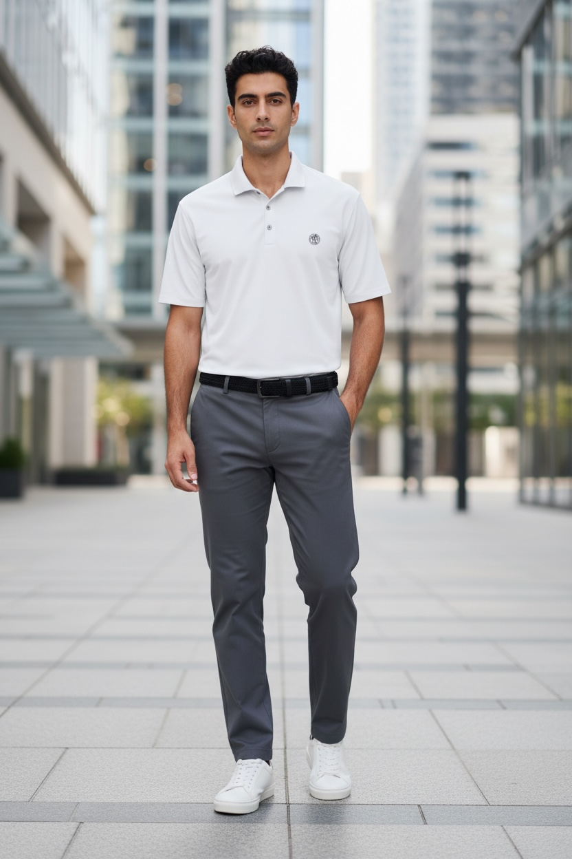Men's coin logo polo tee white