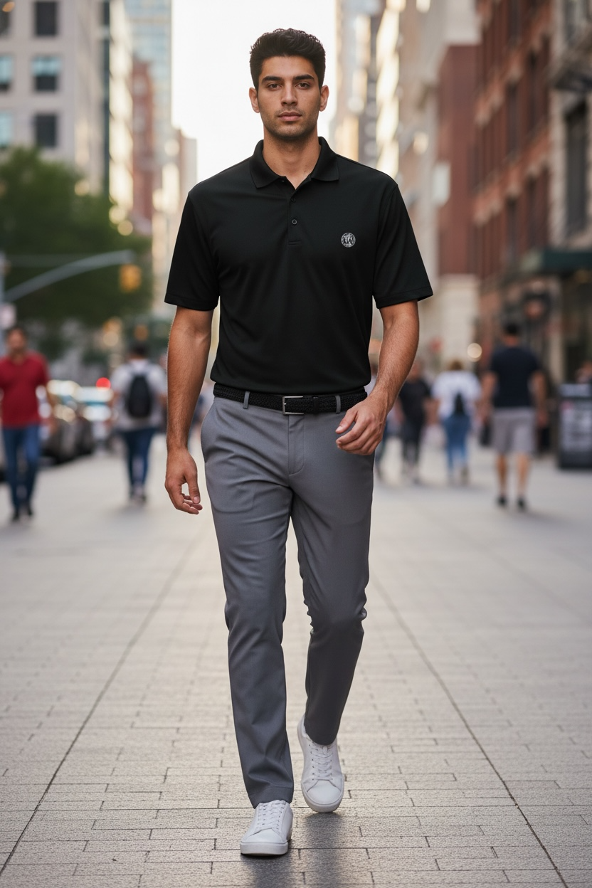 Men's coin logo polo tee black