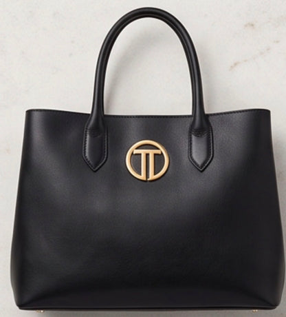 Women’s  Black Gold Logo Leather Tote Bag