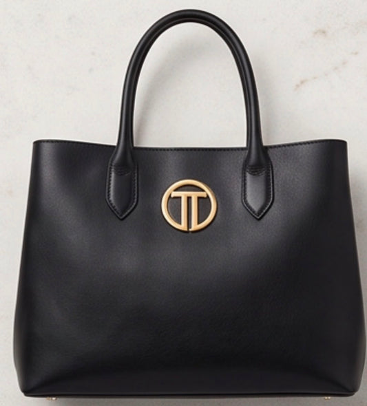 Women’s  Black Gold Logo Leather Tote Bag