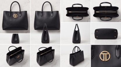 Women’s  Black Gold Logo Leather Tote Bag